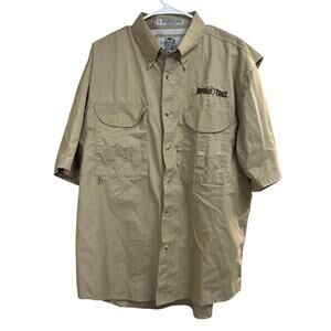 Tiger Hill Buffalo Trace Embroidered Short Sleeve Khaki Men's Shirt Large